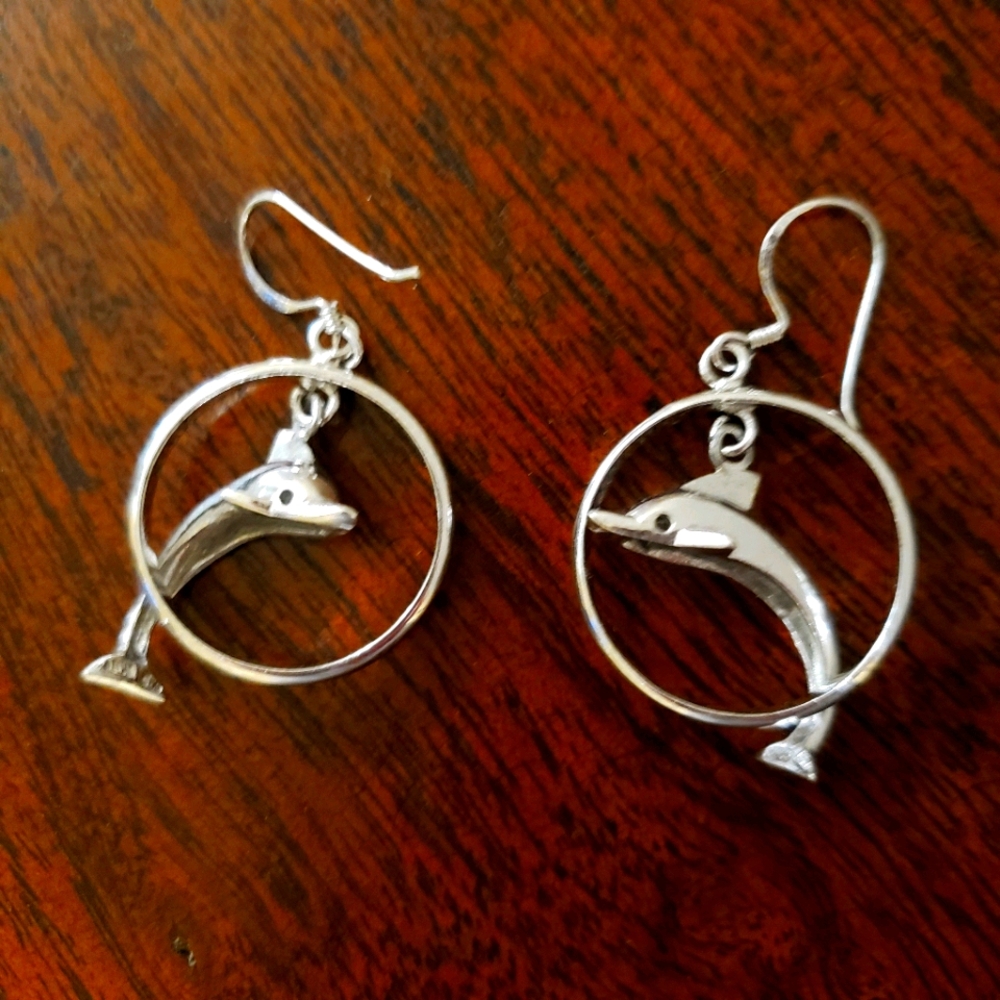 Silver .925 Hoop Earrings with Dolphins 🐬